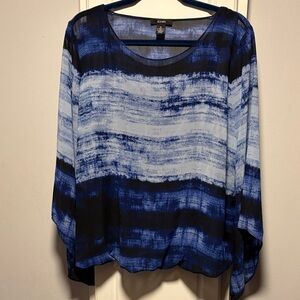 Alfani Navy and Light Blue Striped Blouse